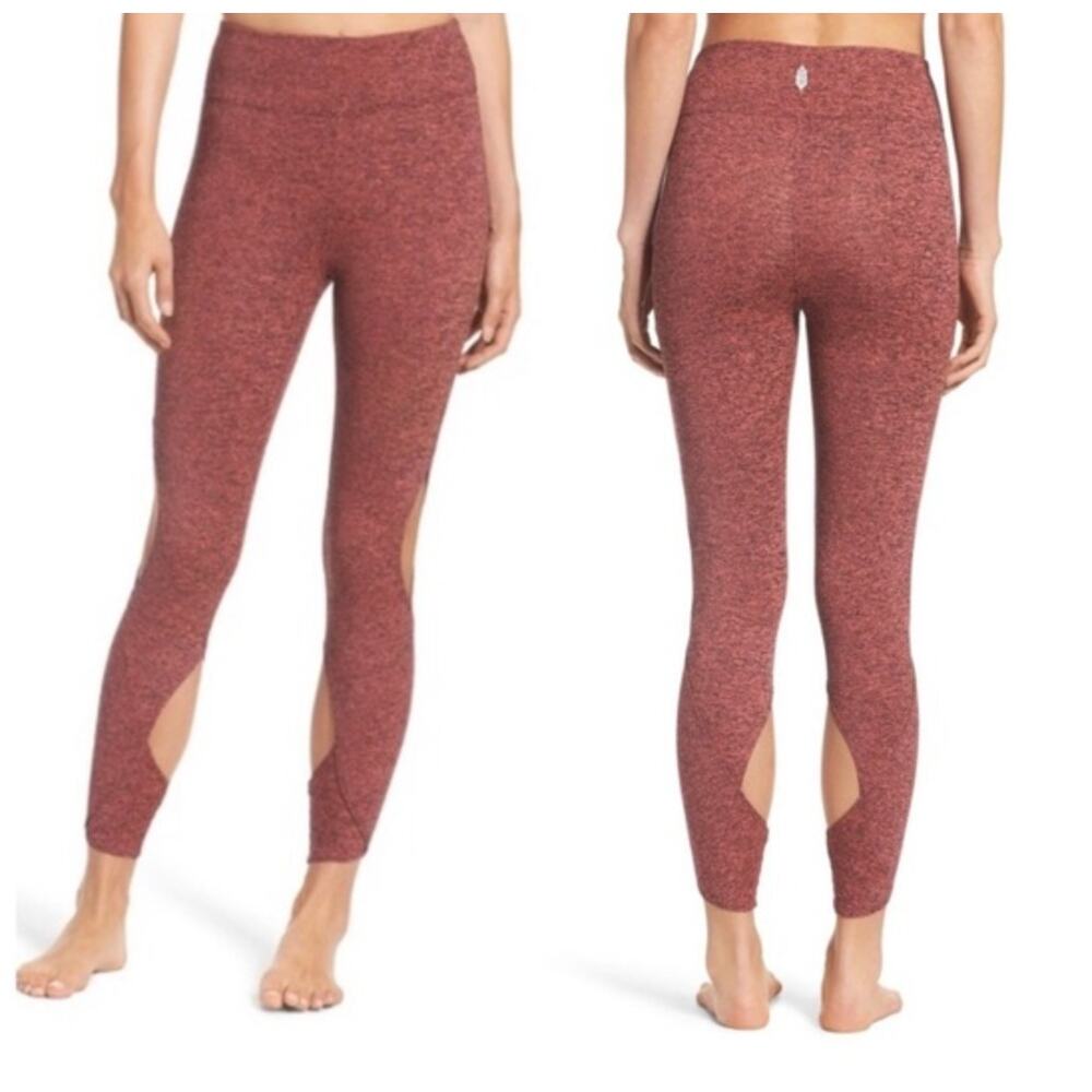 Free People Movement‎ Halo Leggings Size M Heathered Coral Cut Out High Rise